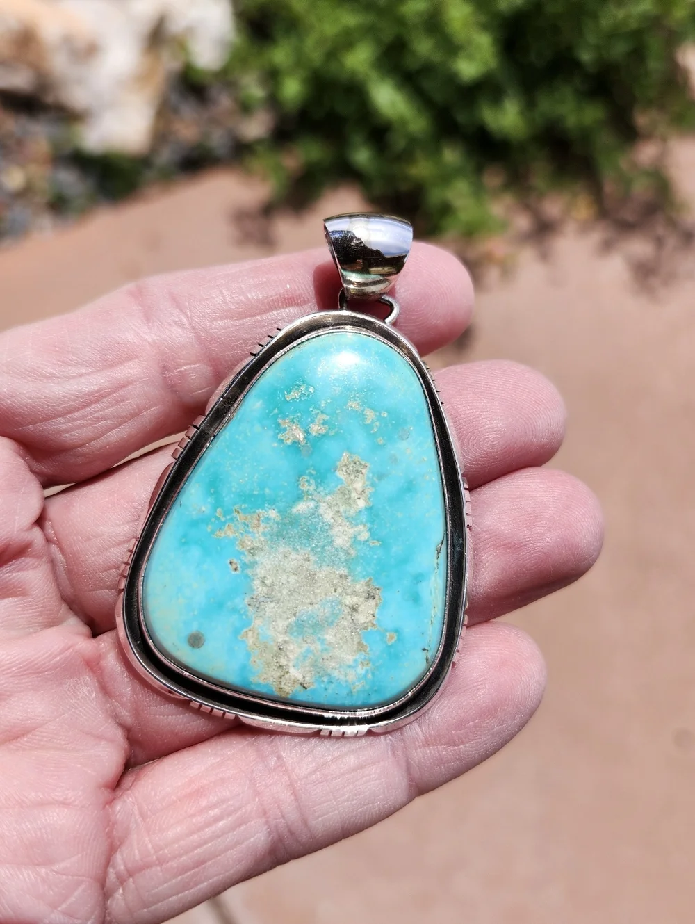 Sterling Silver Navajo SIGNED Huge Turquoise Necklace - Picture 3 of 17